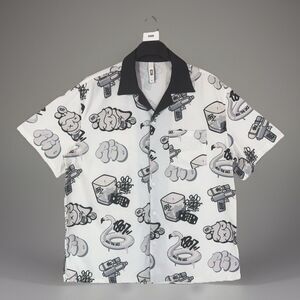 1807 Roll The Dice Graphic Button Up Shirt Short Sleeve Streetwear White XL